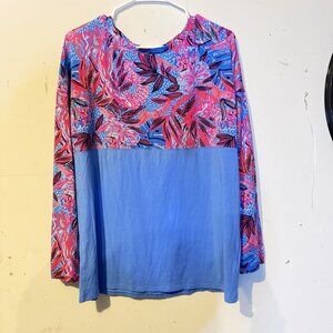 Lilly Pulitzer Finn Top Long Sleeve Cotton Ruby Red Wild Times Sz Medium